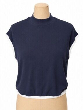 Maeve Navy Mock Neck Cap Sleeve Knit Top Size S